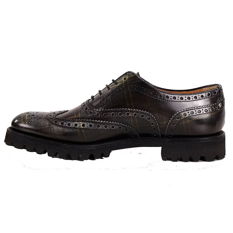 39.5 NEW $925 CHURCH'S Woman's Gray Green POLISHED TARTEN PLAID Leather OXFORDS