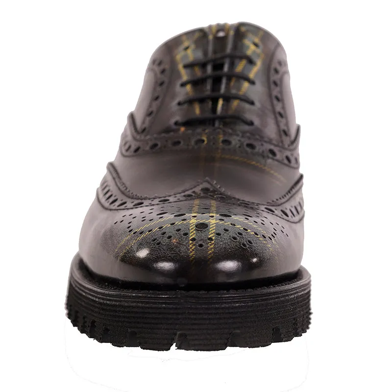 39.5 NEW $925 CHURCH'S Woman's Gray Green POLISHED TARTEN PLAID Leather OXFORDS
