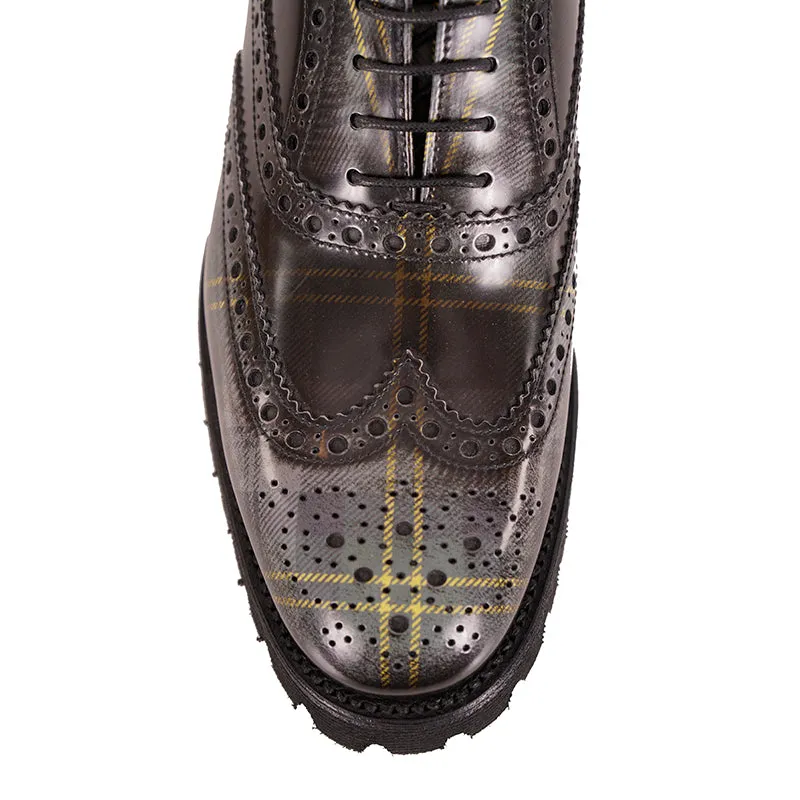 39.5 NEW $925 CHURCH'S Woman's Gray Green POLISHED TARTEN PLAID Leather OXFORDS