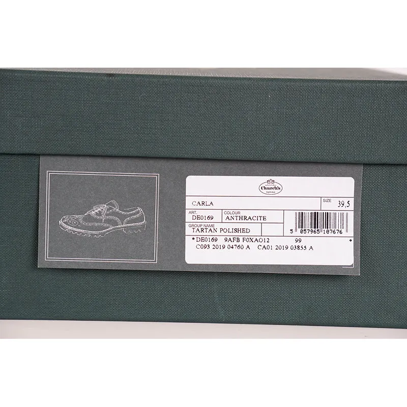 39.5 NEW $925 CHURCH'S Woman's Gray Green POLISHED TARTEN PLAID Leather OXFORDS