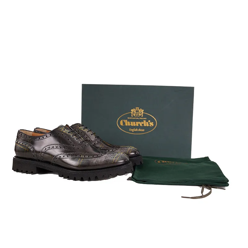 39.5 NEW $925 CHURCH'S Woman's Gray Green POLISHED TARTEN PLAID Leather OXFORDS