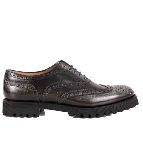 39.5 NEW $925 CHURCH'S Woman's Gray Green POLISHED TARTEN PLAID Leather OXFORDS