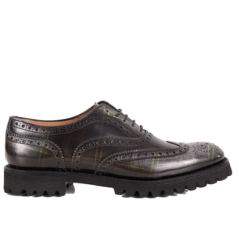39.5 NEW $925 CHURCH'S Woman's Gray Green POLISHED TARTEN PLAID Leather OXFORDS