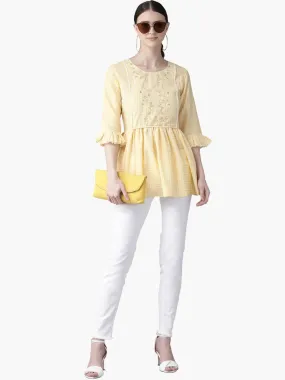 Ahalyaa Yellow & White Checked A-Line Top