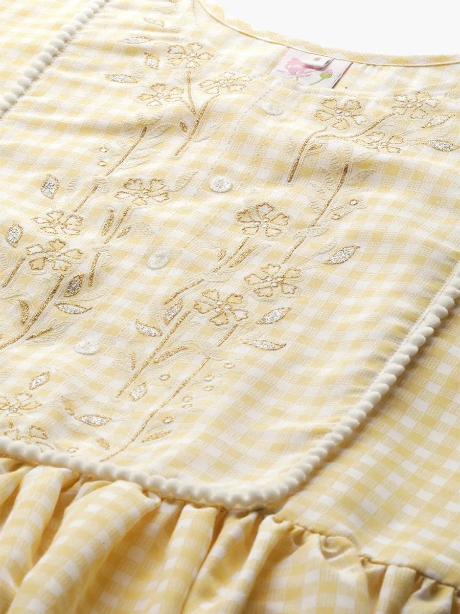 Ahalyaa Yellow & White Checked A-Line Top
