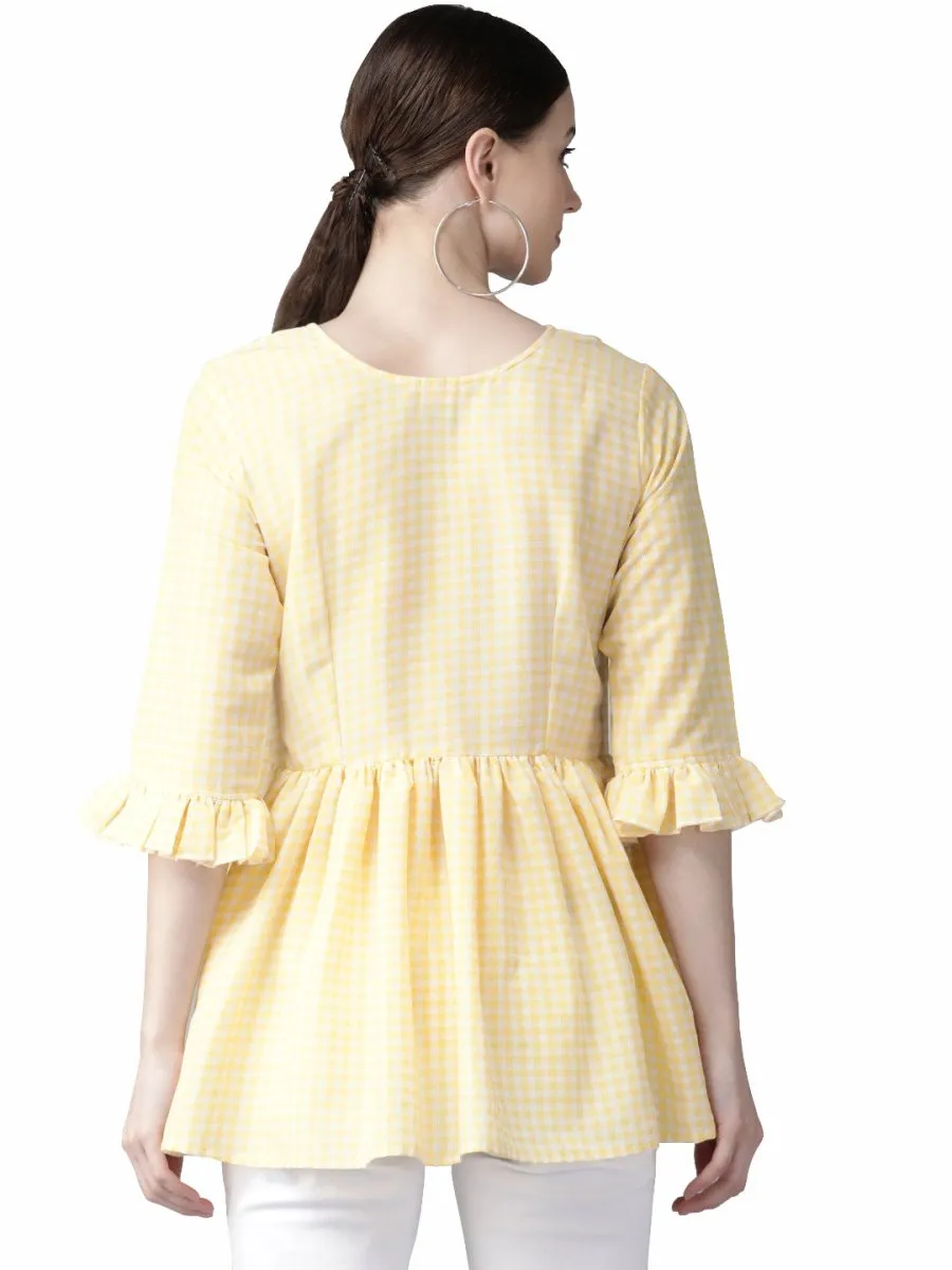 Ahalyaa Yellow & White Checked A-Line Top