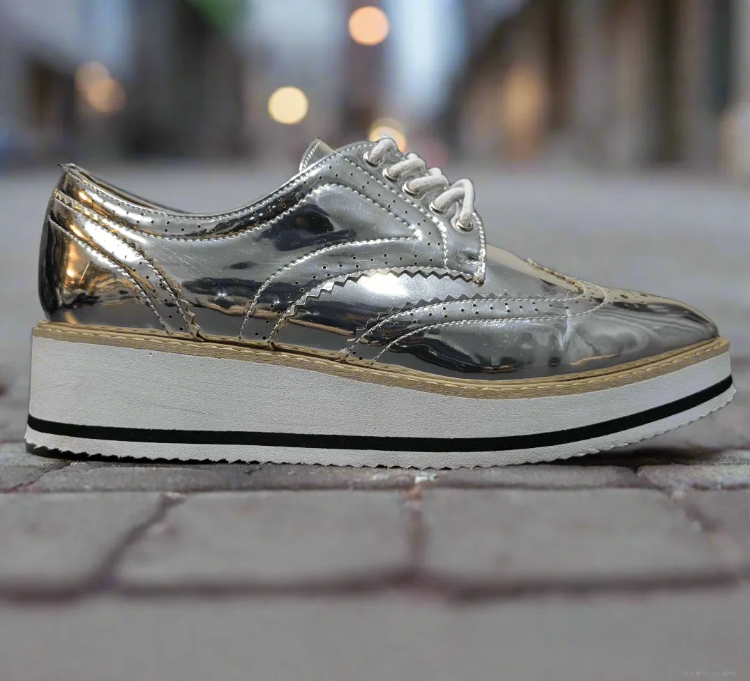 Atmosphere Silver Patent Leather Brogue Oxford Size UK 5 / EU 38 / US 7