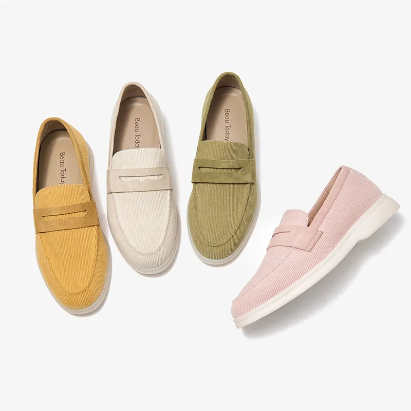 BeauToday Handmade Corduroy Walking Penny Loafers Slip On Flat for Women