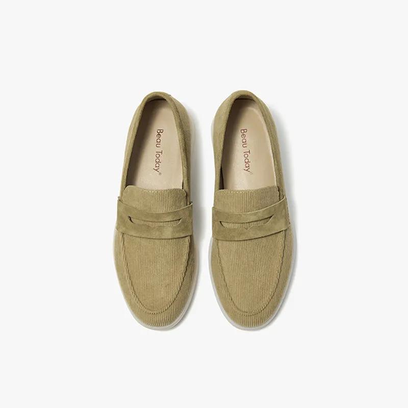 BeauToday Handmade Corduroy Walking Penny Loafers Slip On Flat for Women