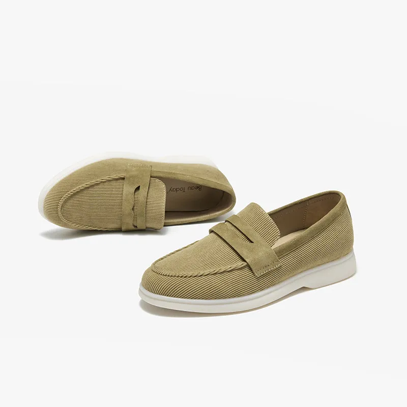 BeauToday Handmade Corduroy Walking Penny Loafers Slip On Flat for Women
