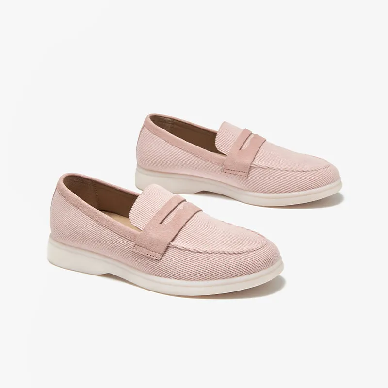 BeauToday Handmade Corduroy Walking Penny Loafers Slip On Flat for Women
