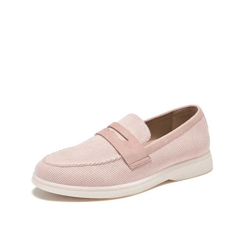 BeauToday Handmade Corduroy Walking Penny Loafers Slip On Flat for Women