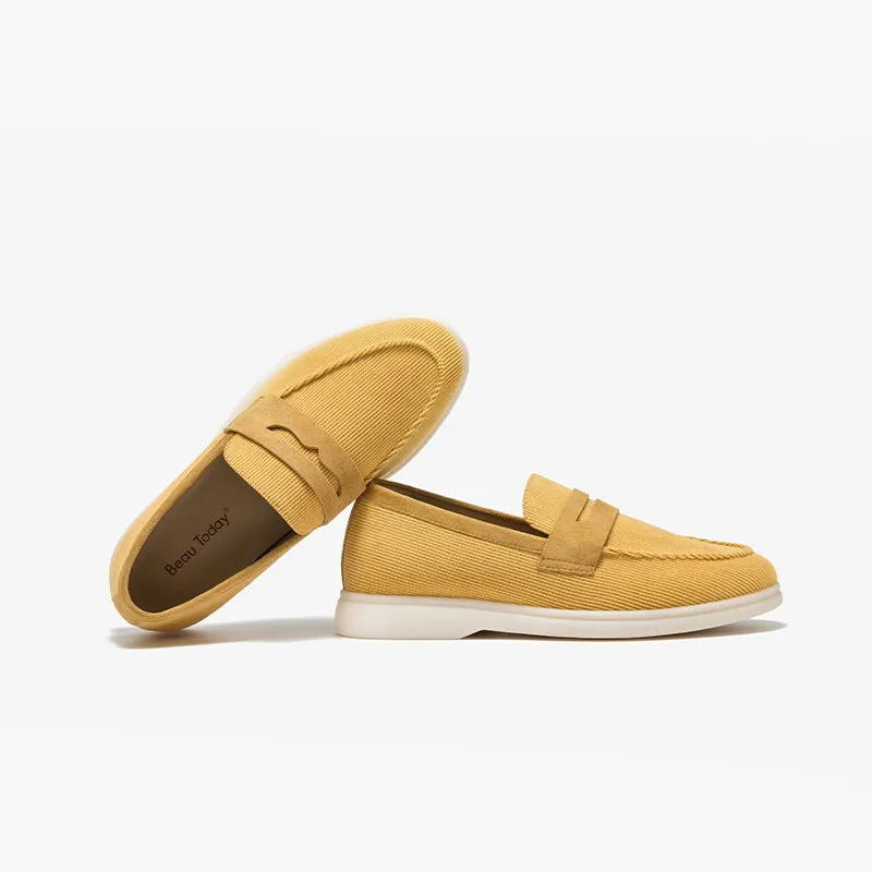 BeauToday Handmade Corduroy Walking Penny Loafers Slip On Flat for Women