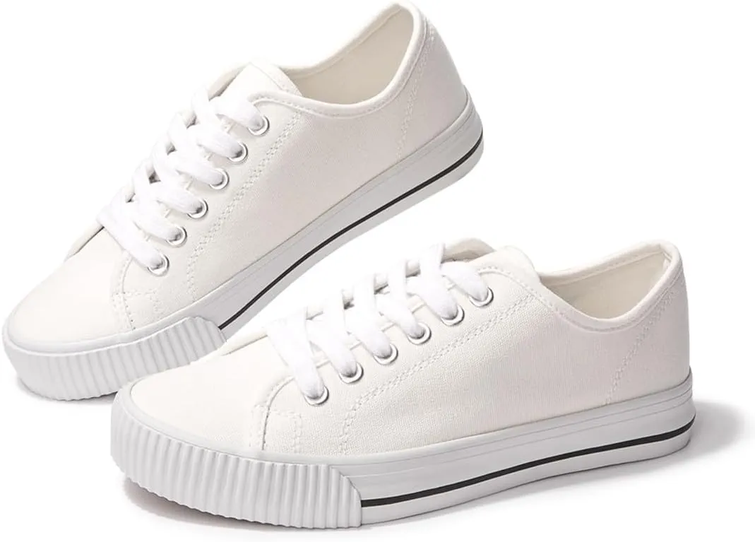BENEKER Women's Fashion Sneakers Low Top Lace Up Canvas Sneakers Comfort Tennis Shoes Casual Walking Shoes