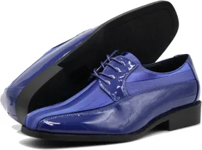BMY Men's Striped Satin Matching Patent Upper Oxfords Formal Dress Shoes