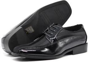 BMY Men's Striped Satin Matching Patent Upper Oxfords Formal Dress Shoes