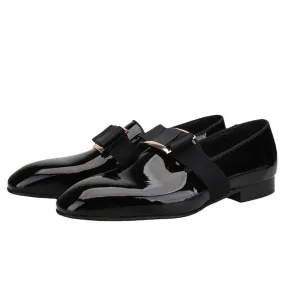 Buckle Bow Patent Leather Loafers - Men Shoes