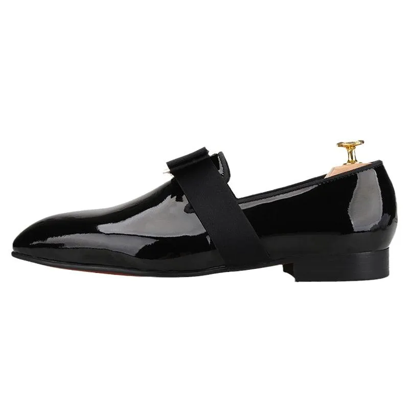 Buckle Bow Patent Leather Loafers - Men Shoes
