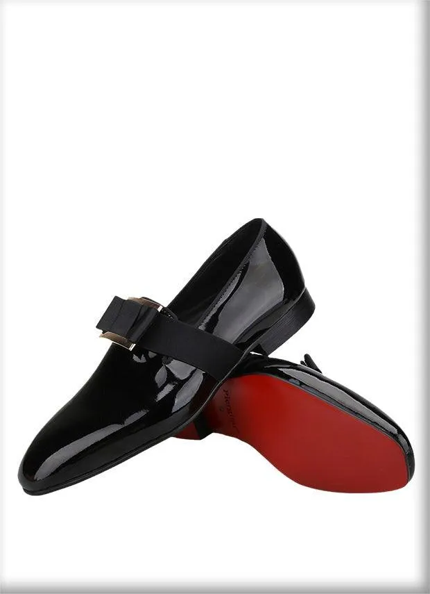 Buckle Bow Patent Leather Loafers - Men Shoes