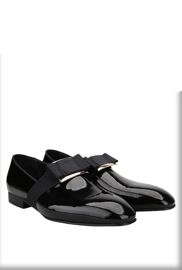 Buckle Bow Patent Leather Loafers - Men Shoes