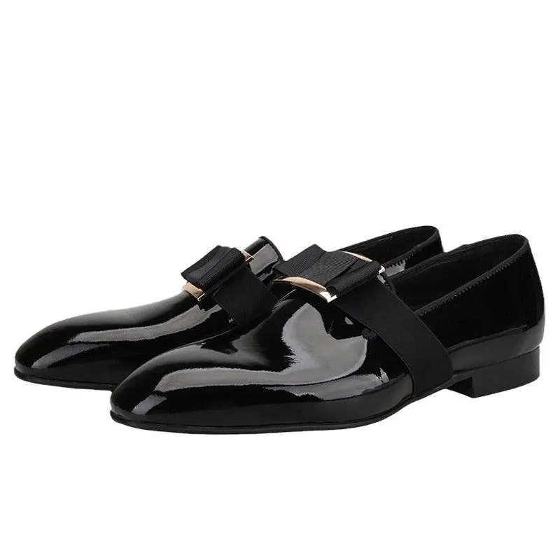 Buckle Bow Patent Leather Loafers - Men Shoes