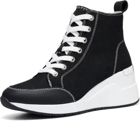 Cestfini Graffiti High Top Sneakers for Women Breathable White Black Platform Sneakers Lace up Womens Canvas Shoes