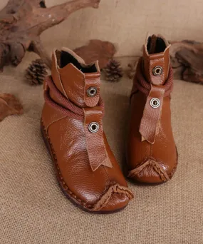 Cowhide Leather Brown Boots Warm Vintage Splicing RD006