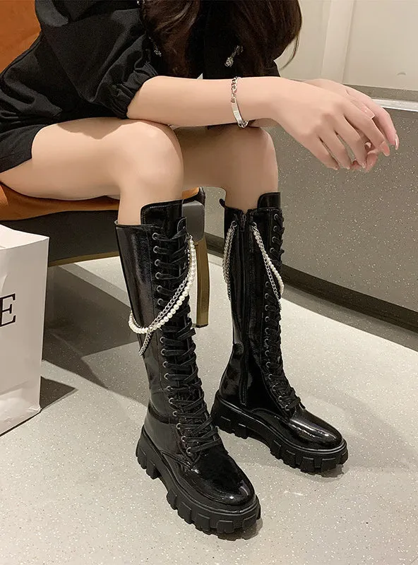 Datong Waist Tall Tube Slim Martin Boots