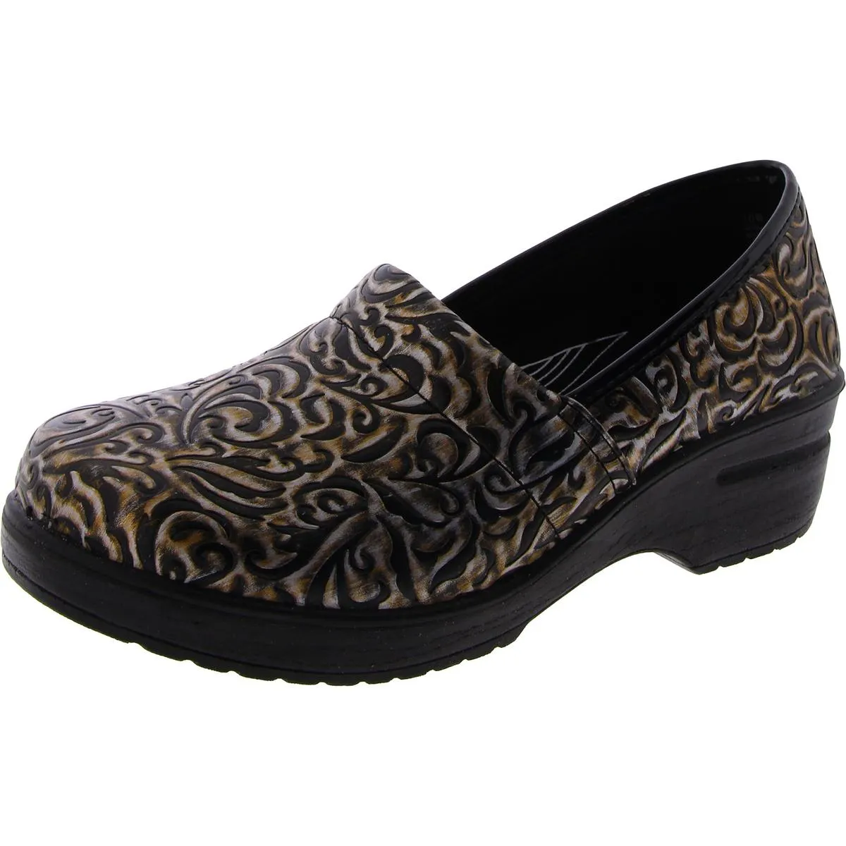 Easy Works by Easy Street Womens Laurie Faux Leather Slip On Clogs