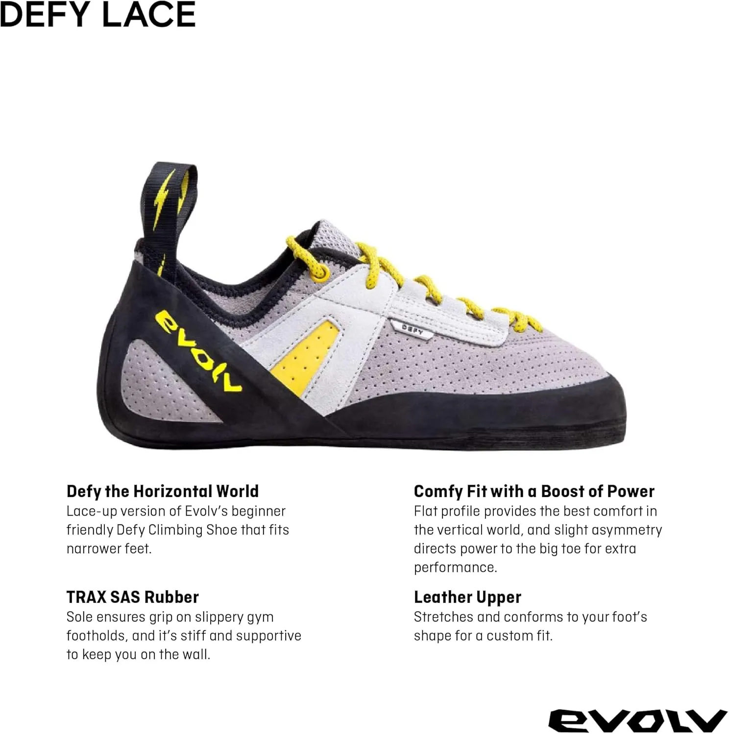 EVOLV Defy Lace Rock Climbing Shoe for Entry-Level Bouldering & Indoor Climbing