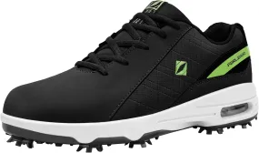 FENLERN Golf Shoes Men, Spiked, Waterproof Leather Upper, Cushioning F006