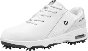 FENLERN Golf Shoes Men, Spiked, Waterproof Leather Upper, Cushioning F006