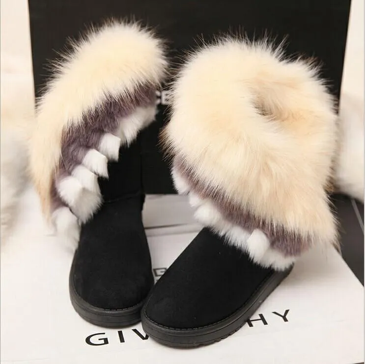 Fluffy boots for winter fur warm fashion ankle snow boots