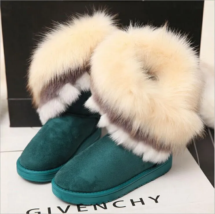 Fluffy boots for winter fur warm fashion ankle snow boots