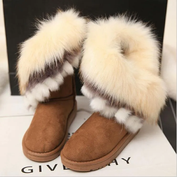 Fluffy boots for winter fur warm fashion ankle snow boots