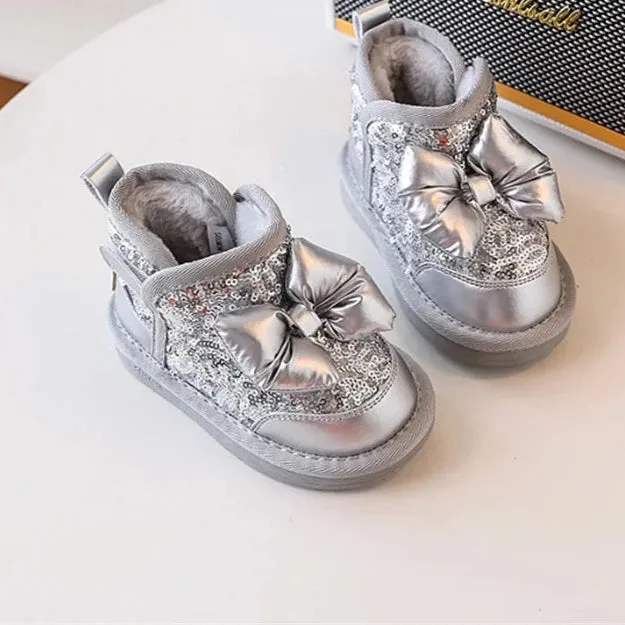 Girls' Butterfly-knot Bling Warm Plush Snow Boots