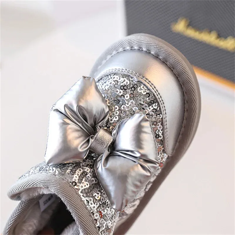 Girls' Butterfly-knot Bling Warm Plush Snow Boots
