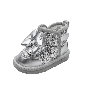 Girls' Butterfly-knot Bling Warm Plush Snow Boots