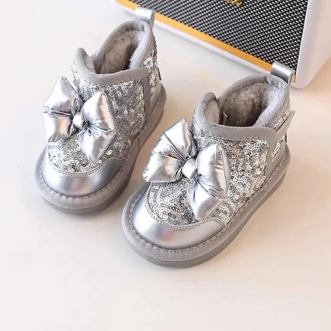 Girls' Butterfly-knot Bling Warm Plush Snow Boots