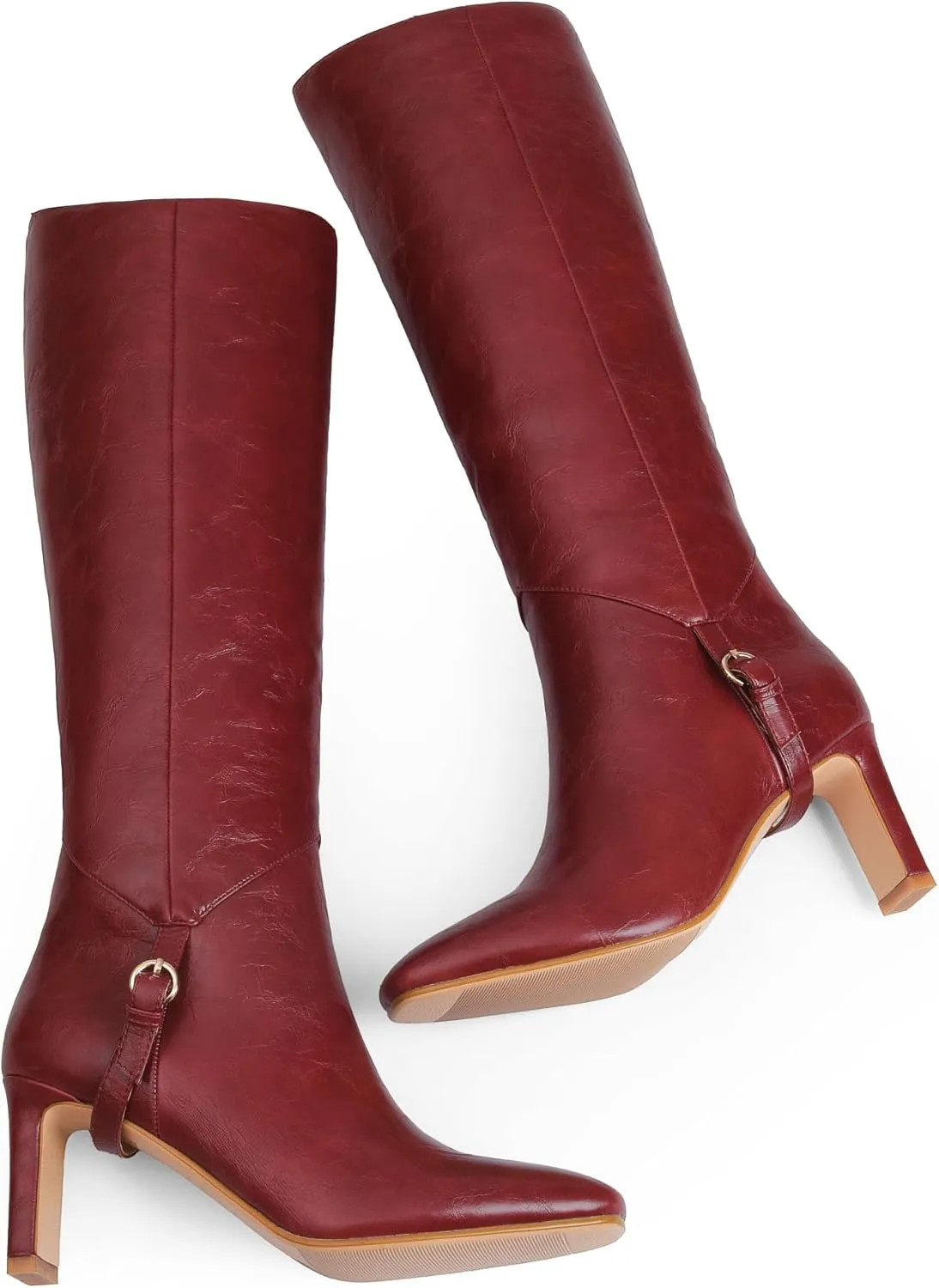 Knee High Boots for Women Square Toe and 3 IN Block Low Heel Boots Buckle Design Womens Fashion Tall Boots