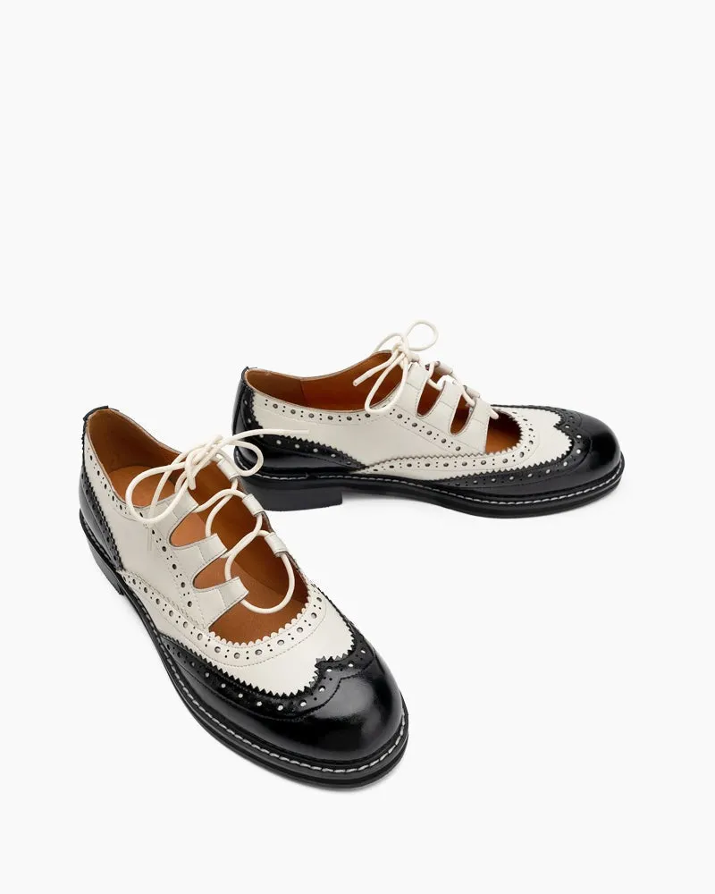 Lace-up Wingtip Perforated Leather Oxfords