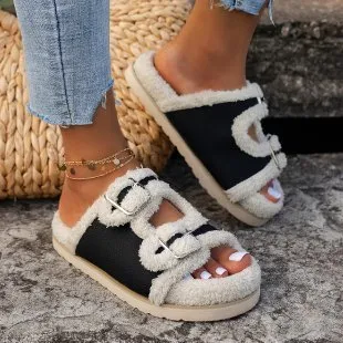 Lamb Wool Fleece-lined Warm Slippers