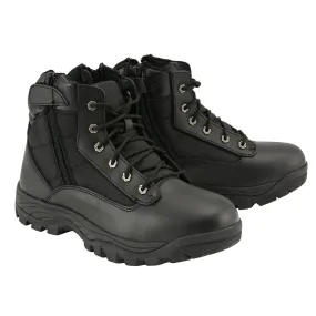 LOW MBM9011 Men's 6-inch Black Leather Tactical Lace-Up Boots with Side Zipper Entry