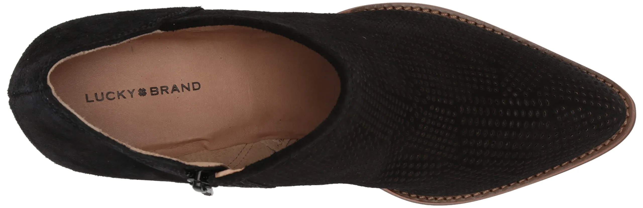 Lucky Brand Zeshia Black Oiled Suede Fashion Zipper Block Heel Ankle Booties