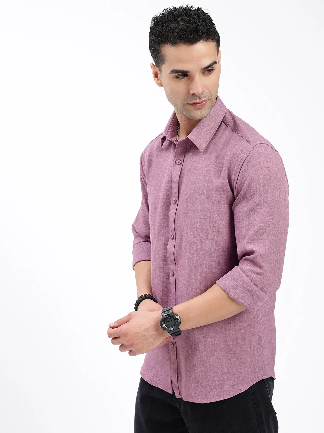 Men Solid Purple Slim Fit Shirt