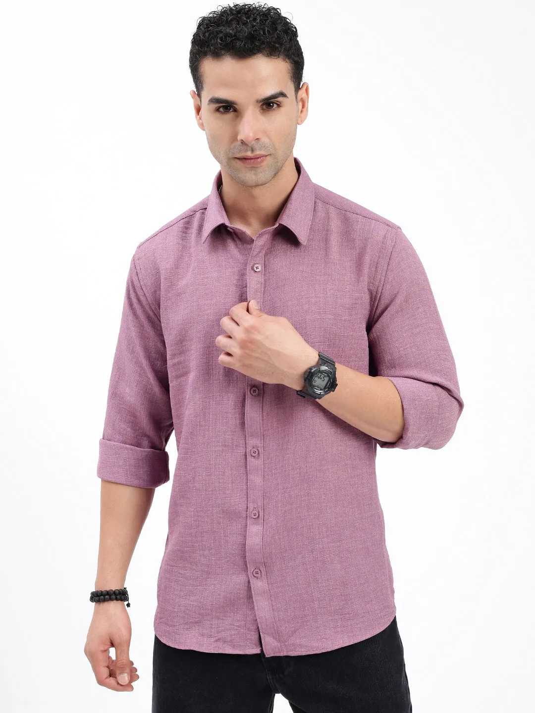 Men Solid Purple Slim Fit Shirt