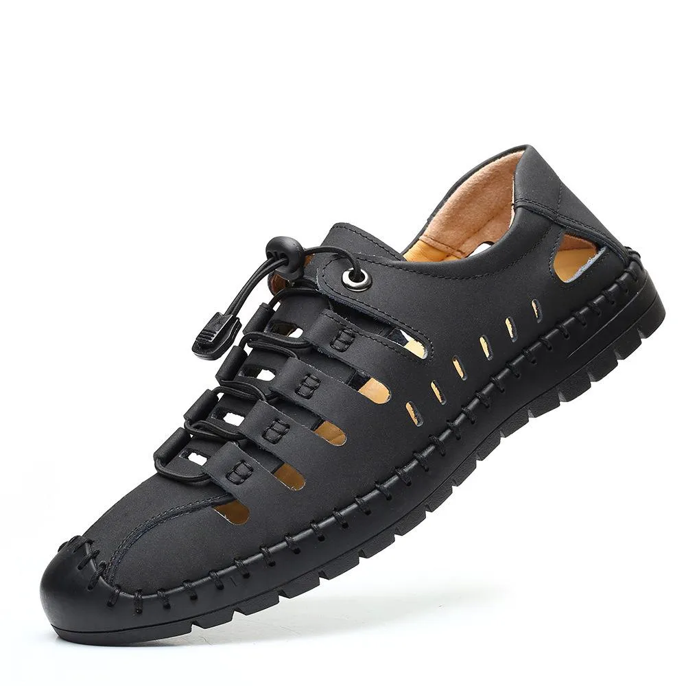 Men's hollow breathable closed toe water sandals elastic front lace sandals