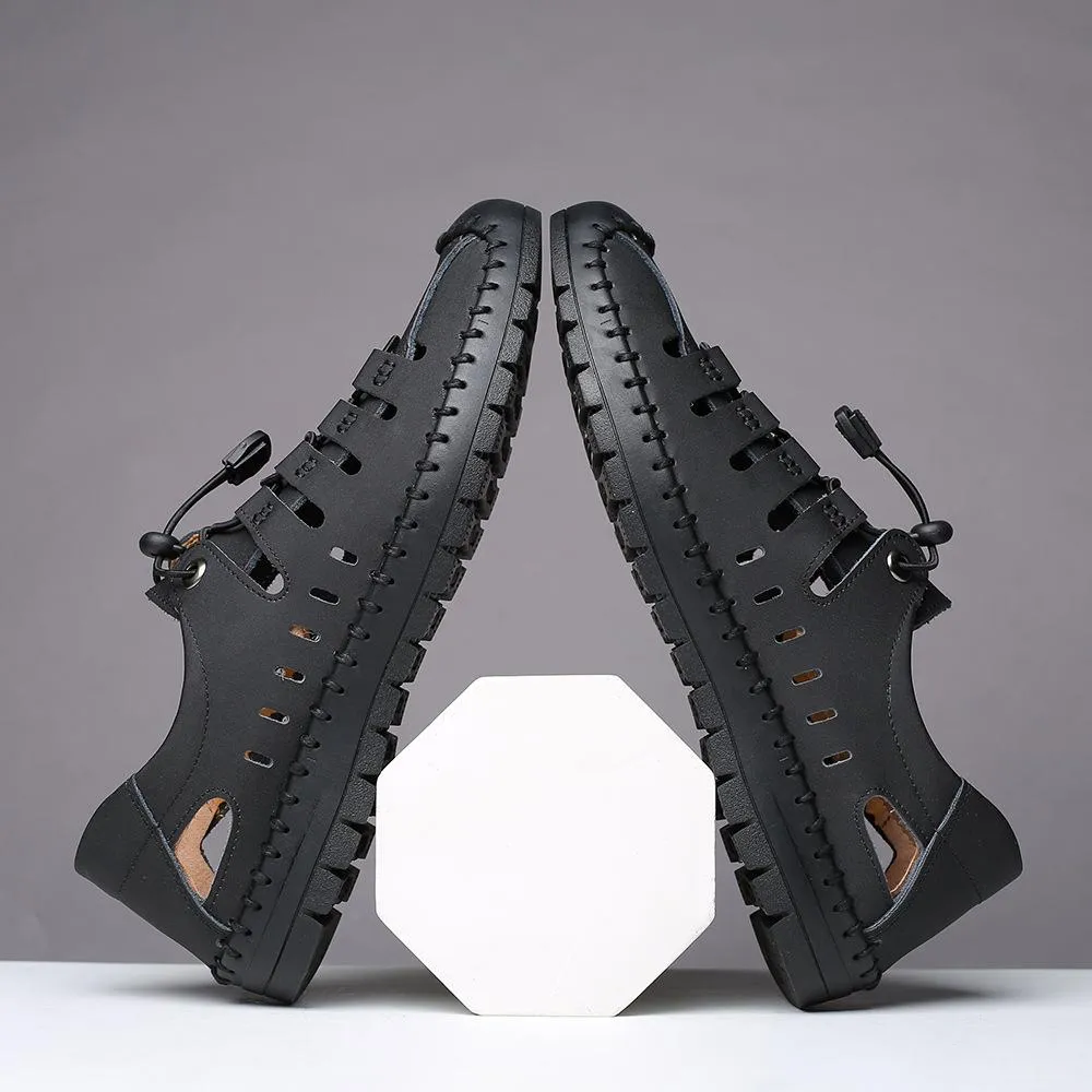 Men's hollow breathable closed toe water sandals elastic front lace sandals