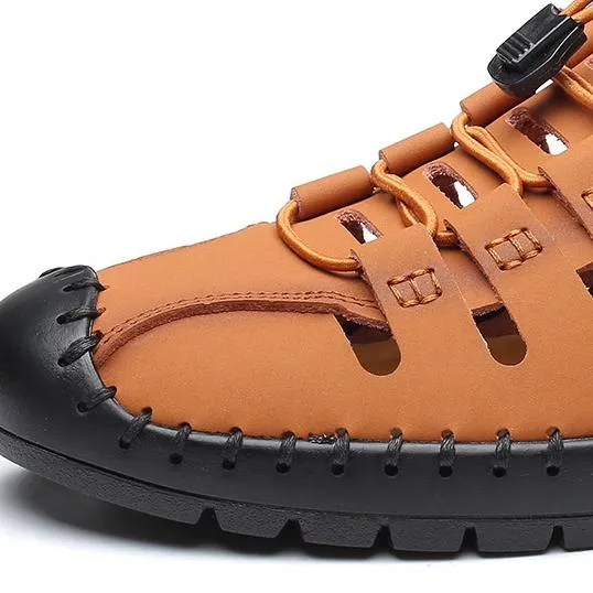 Men's hollow breathable closed toe water sandals elastic front lace sandals