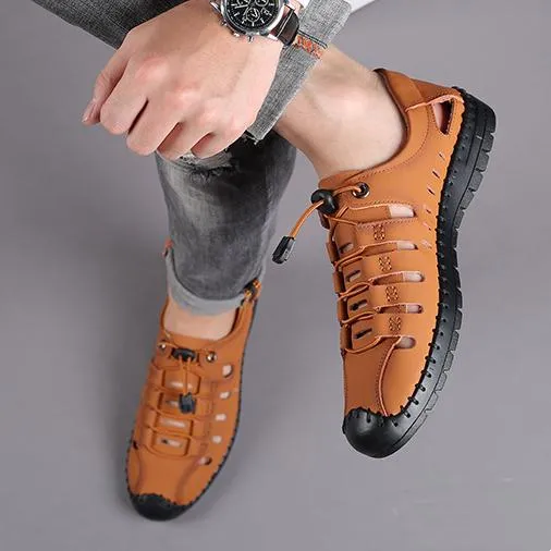 Men's hollow breathable closed toe water sandals elastic front lace sandals